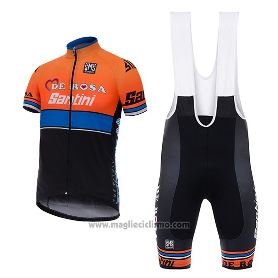 2017 Abbigliamento Ciclismo De Rosa Santini Nero e Arancione Manica Corta e Salopette